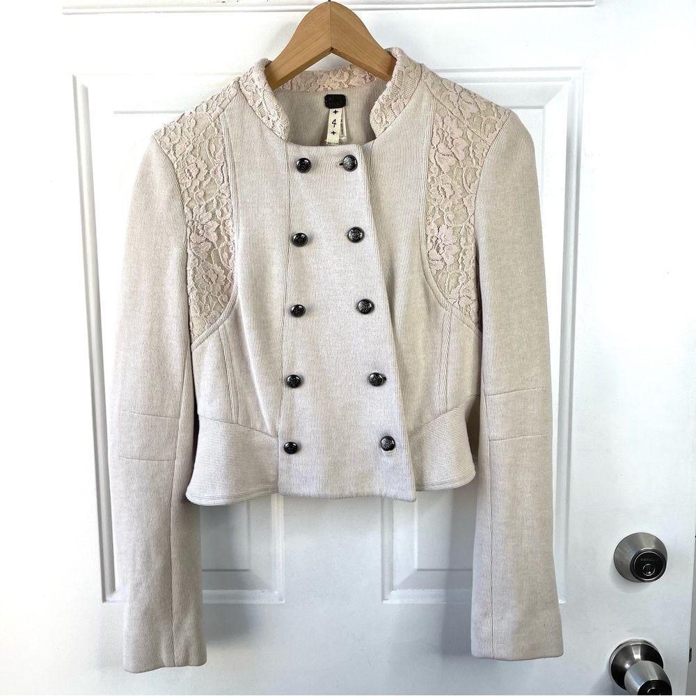 We The Free Beige Knit Lace Detail Blazer Size 4